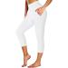 NEW YOUNG Capri Leggings with Pockets for Women High Waisted Workout Leggings Tummy Control Yoga Pants XX-Large 2-white