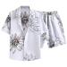 MALAIDOG Tropical Hawaiian Suits for Men Summer Beach Regular Fit Button Down Shirt Drawstring Stretchy Waist Pockets Shorts Type-f Small