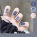 French Tip Press on Nails - Short Press On Nails with Nail Tips Blue gray French fake nails press on nails Acrylic False Nails Cute Artificial Nails