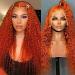 Brennas Ginger Orange Deep Wavy Lace Front Wig - 14 Inch Curly Brazilian Virgin Human Hair T-Part Transparent Glueless Wig - Buy Online on GoSupps.com