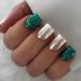 Mouyouglow press on nails short square silver gray glaze dark green glitter fake nails artificial nails with nail glue bling silver gray artificial fingernails t8