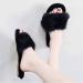 Women's Slippers Black Fluffy Sliders Faux Fur Slippers Women Fashion Ladies Shoes Furry Flip Flops Slides with Arch Support Female Flat Sandals Autumn for Indoor Outdoor (A 24.5CM) (A 24.5CM) - Buy Online on GoSupps.com
