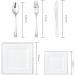 125 Pieces Silver Square Plastic Plates with Silver Rim & Disposable Silverware - include 25 pcs 9.5inch Dinner Plates 25 pcs 6.6inch Dessert Plates 25 Forks 25 Knives 25 Spoons for weddings and parties - Buy Online on GoSupps.com