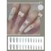 Valentine's Long Creamy White Butterfly Lace Coffin Fake Nails - Set of 24 with Pearl Bow and Diamond Accents - Buy Online on GoSupps.com