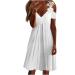 White Dress for Women Casual Slim Feather Printed Summer Dresses Short Sleeve V Neck Lace Strap Cold Shoulder Dress Large 01-white