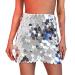 GRAEEN Sequin Dance Skirt Belly Hip Skirt Rave Fringe Skirt Outfits Party Costume Performance Skirt for Women and Girls Small A1-silver