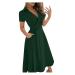 Haiorziyou summer dresses women Maxikleid single color V-neck long rock women lacing slim cocktail dress long sleeves ruffled hip skirt with bund party dress m 2#army green