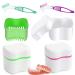 Hongecb prosthesis box denture case prostheses container for incorrect teeth storage cleaning for orthodontic box 2 pieces of braces + 2 prostheses cleaner brushes green + pink