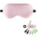 LaCourse 100% Natural Mulberry Silk Eye Mask for Sleeping with 4Pair EarPlugs & Travel Pouch Both Sides 19 Momme Organic Silk Adjustable Silk Sleep Eye Mask for Women Pink Pink With 4 Pairs Ear Plugs