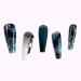 Dark Blue Marble Luxury Coffin Fake Nails - Glitter Wave Rhinestone Design for Women and Girls | Long Press-on Artificial Nails - Buy Online on GoSupps.com