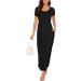 YUNDAI Women's Summer Maternity Maxi Dress - Floral Loose Long Dress with Pocket, Short Sleeve XL B01 Black - Buy Online on GoSupps.com