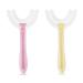 Vicloon U Shaped Toothbrush Set of 2 U Shaped Manual Toothbrush with Soft Silicone Brush Head for Children Boys and Girls Yellow Pink (7-12 Years) Yellow+pink