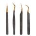 4-part eyelash extension tweezers set curved straight lace stainless steel false eyelashes applicator tool antistatic nail art tweezers for beauty