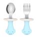 Vicloon Baby Fork and Spoon Set 2Pcs Infant Silicone Training Utensils for Baby Led Weaning Silicone Stainless Steel Baby Short Handle Training Tableware for Kids Self Feeding Penguins