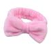 Makeup Headband Elastic Bow Spa Head Bands Coral Fleece Headwrap for Washing Face Pink Plush Bow Headband