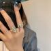 S925 Gothic Signet Knuckle Ring 2Pcs Chain Tassel Index Finger Ring Band Half Open Carved Medallion Coin Midi Ring for Women and Girls