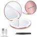 Milishow Compact Mirror with LED Light,1x/10x Magnifying Rechargeable Mirror,3.5in Pocket Mirror, Dimmable Travel Mirror for Purse,Pocket,Handheld 2-Sided Makeup Mirror (Rose Gold 1PCS)