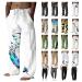 Mens Casual Pants Regular Fit Casual Tree&Bird Print Full Length Pants Elastic Waist 2023 Trendy Wide Leg Trousers E5-grey Medium