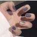 Vatocu square matt artificial nails gray glitter-nails short French silver nails to stick on nails for women and girls 24 pieces
