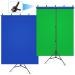 Hemmotop Green Screen Backdrop with Stand Kit 5x6.5ft for Zoom, 2-in-1 Reversible Blue Screen and Green Screen with Portable T-Shaped Background Support Stand, 5 x Backdrop Clip Green Blue