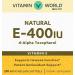 Vitamin World Natural Vitamin E 400IU Softgels - Immune & Antioxidant Support | Gluten Free, 250 count - Buy Online on GoSupps.com