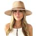 Womens Summer Straw Sun Hats Wide Brim Panama Fedora Beach Hat with Wind Lanyard UPF 50+ Khaki Medium-Large