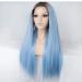 SHIYID Blue Wig for Women | Synthetic Lace Front Wig with Brown Roots | Long Straight Light Blue Hair - Buy Online on GoSupps.com