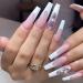 MIQIQAO C_DiamondWhite Nails Coffin Shiny Long Ballerina Nails Stick on 24 Nails Glue Included