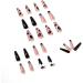 French Tip Press on Nails - Long T Press On Nails with Nail Tips White Bowkot and Black flower with white pearl design Black false nails press on nails Acrylic False Nails Cute Artificial Nails - Buy Online on GoSupps.com