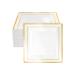 M Honor 50 Piece Gold Rimmed Square Reusable Plastic Plates for Weddings Parties and Dinners | 10 Inch