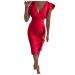Briskorry V-neck flowers case of kneeling business dresses ladies summer elegant bustier festival dresses sexy ruffled hem ravish sleeves sleeveless tight party dress vintage dress m red-1