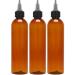 BRIGHTFROM Twist Top Applicator Bottles 8 OZ, Squeeze Empty Plastic Bottles, Black Nozzle, BPA-Free, PET, Refillable, Open/Close Nozzle - Multi Purpose (Amber) Pack of 3
