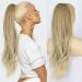 PORSMEER Ponytail Extension Drawstring Ponytail Hair Extensions Brown to Blonde Colour 26 Inch Long Natural Straight Wavy End Synthetic Hairpiece for Women Girls Daily Use Light brown to blonde