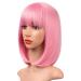 AISI BEAUTY 12 Inch Pink Bob Wig with Bangs - Short Straight Synthetic Cosplay Party Wig for Women - Buy Online on GoSupps.com