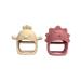Silicone Baby Teether Set - Anti-Drop Teething Toy & Chew Mitten - Pain Relief Soothing 2 in 1 | Beige Chick & Dark Pink Triceratops - Buy Online on GoSupps.com