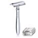 BAILI Classic 3-Piece Metal Double Edge Eco Safety Razor Long Handle Wet Shaving Kit for Men Women with 5 Platinum Blades BD191 Silver