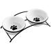 ZONEYILA Cat Bowls,Dog Bowls,Ceramic Elevated Pet Raised Cat Food Bowls Set,12 Ounce cat Bowls with Stand,Dishwasher Safe 2 Dog Paw Pattern Bowls + Black Stand