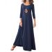 Jacansi Women's 3/4 Sleeve Maxi Dress with Pockets - XL Navy | Casual Boat Neck Style - Buy Online on GoSupps.com