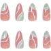Justotry 24 Pcs Almond False Nails Short Wavy Press on Nails - Olive Green French Stiletto Stick on Nails with Nail Glue - Swirl Pattern Fake Nails for Women - Teal2 - Buy Online on GoSupps.com