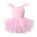 Girls Dance Tutu Dresses Ruffle Sleeve Snap Crotch Ballet Leotards Pink 6-8 Years