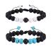Turquoise Lava Rock Bracelet Healing Volcanic Stone 2pcs Aromatherapy Essential Oil Diffuser Adjustable Round Beads Stretch Bangle Stress Relief Yoga Anxiety (SL8-100-Turquoise/White)