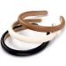 BOMTTY 3 Pcs Padded Headbands for Women  Solid Color Leather Headbands  Fashion Headwear  Girls Women Hair Accessories (Black + white + brown) White Brown Coffee