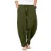 YAOBAOLE Men's Pants Cotton Linen Harem Pants Men with Pockets Casual Pants Men M Army Green