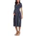 Love2Mi Womens Short-Sleeve Maternity Dress XL Navy White Stripe | Casual A-Line Midi Pregnant Dress - Buy Online on GoSupps.com