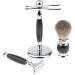 NSNT Exquisit Men's Shaving Brush Set - 3-in-1 Fashionable Grooming Tool for Black Beards | Professional Razor & Meter Holder | Compact 9x15.5cm Silver - Buy Online on GoSupps.com
