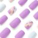 24 PCS Flower Press on Nails Matte Purple French False Nails Square Short Fake Nails Full Cover Stick on Nails for Women Girls Daily Wear Salon 08 - Buy Online on GoSupps.com