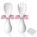 Vicloon Baby Fork and Spoon Infant Self Baby Spoon Fork Self Feeding Utensil Set Baby Cutlery Feeding Set Toddler Utensils Spoons Forks for Kids Self Feeding(White Flowers)