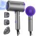 Hair Dryer, Foldable Ionic Hair Blow Dryer 1800W Fast Drying Professional Negative Hairdryer Blowdryer 3 Heat/ 2 Speed/ Cold Settings with 2 Nozzles & 1 Diffuser for Home & Travel Hair Styling Purple