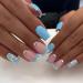 Yoolly 24pcs Short Square False French Tip False Nails Stick on Nails Glitter Press on Nails Removable Glue - on Fake Nails Acrylic Full Cover Nails Women Girls Nail Art Accessories (Flash Blue)
