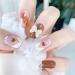 Short Round French style coffee white short style coffee color love white bow fake nails Press On Nails with Nail Tips press on nails Acrylic False Nails Cute Artificial Nails for Women and Girls